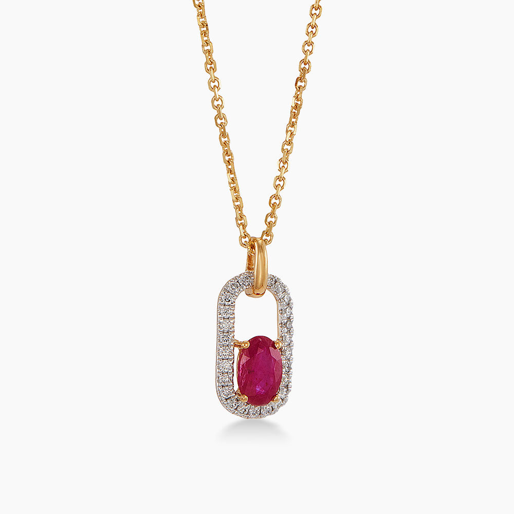 Red Ruby and Diamond Necklace in 375/9K Yellow Gold 561610326