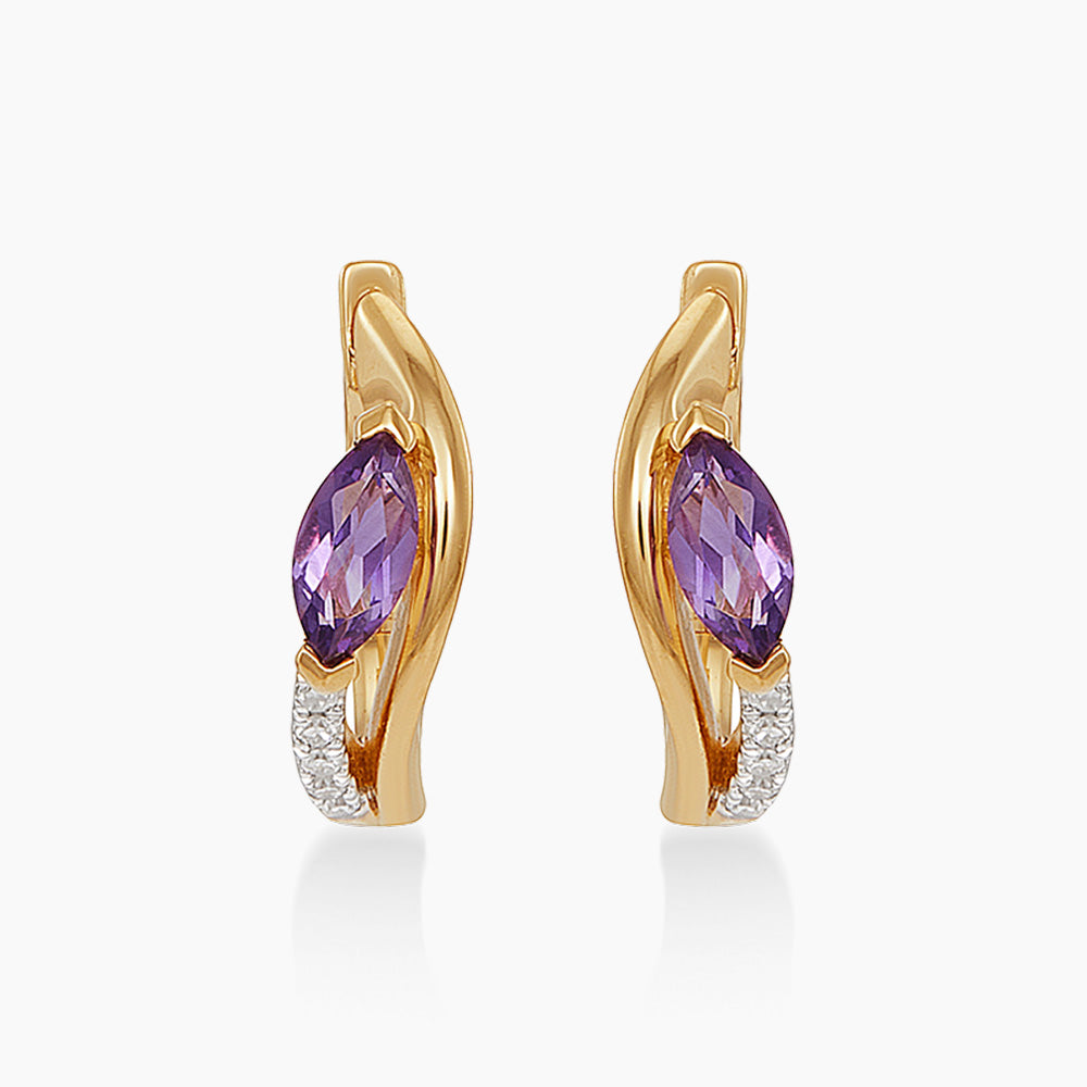 Marquise Amethyst and Diamond Earrings in 375/9K Yellow Gold 458440526(YG)-AMEH