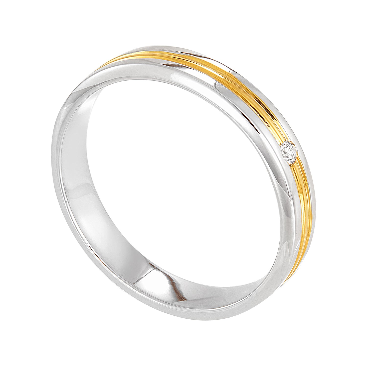 Yellow Grooved Band Solitaire Diamond Men's Ring in 925/PLD A0407(PLD)