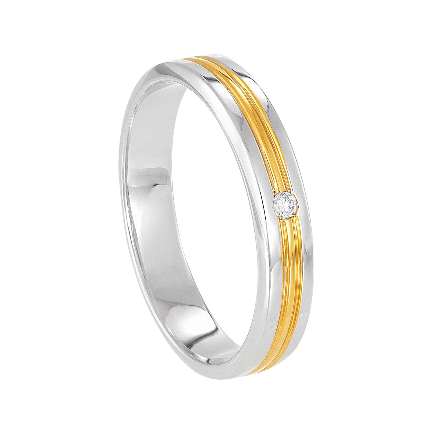 Yellow Grooved Band Solitaire Diamond Men's Ring in 925/PLD A0407(PLD)