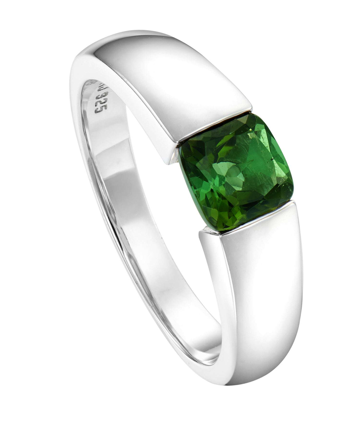 Solitaire Radiant Cut Tourmaline Simple Band Men's Ring in 925 Palladium A0510(PLD)-TURM