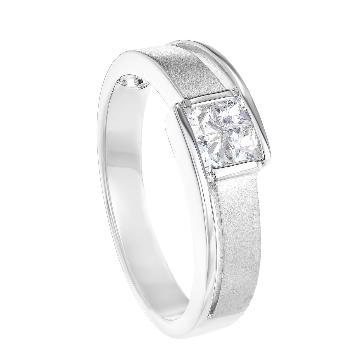 Semi Bezel White Sapphire Men's Ring in 925/Palladium 22989(PLD)-WS