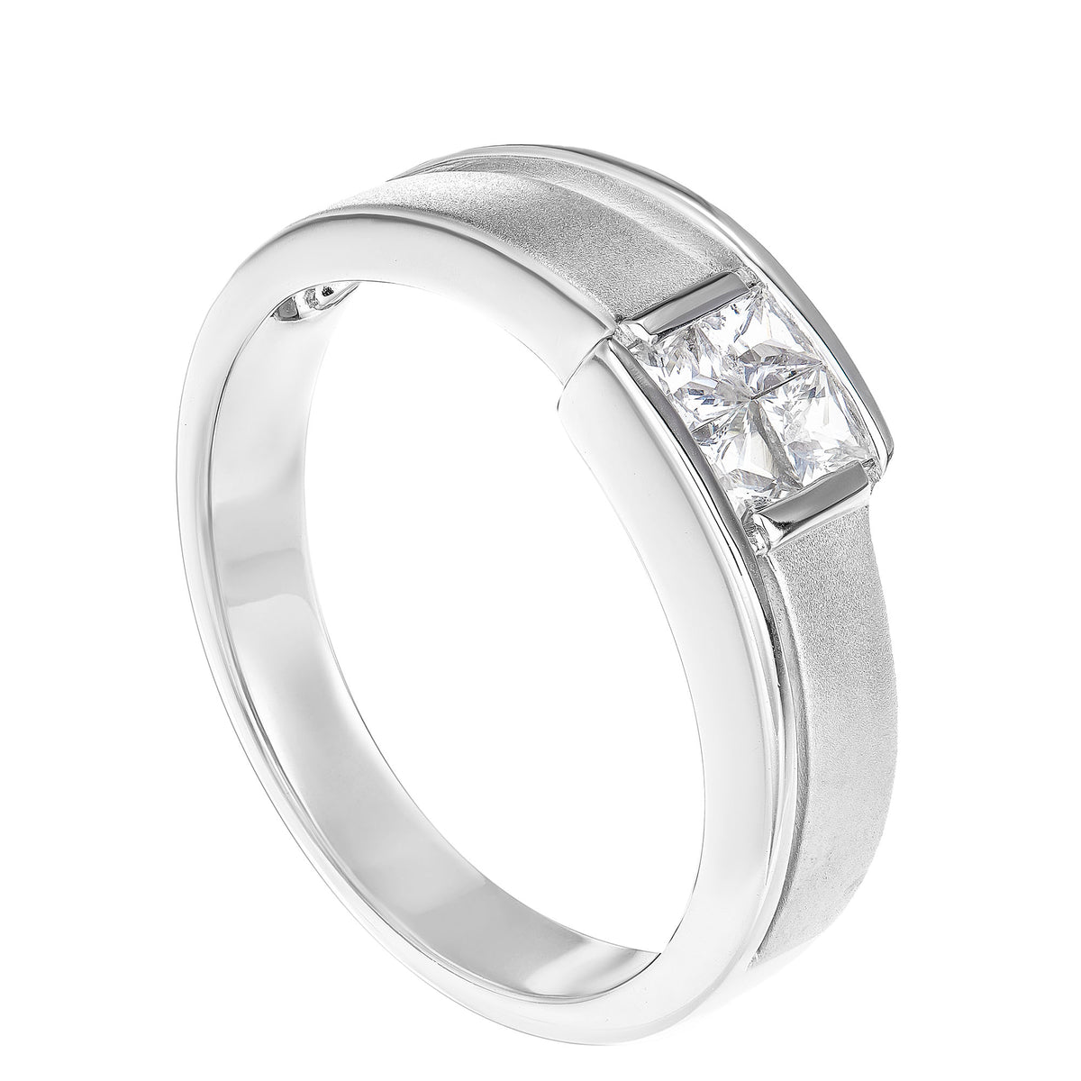 Semi Bezel White Sapphire Men's Ring in 925/Palladium 22989(PLD)-WS