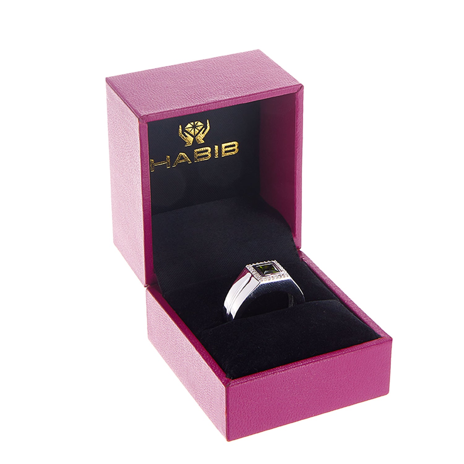 Princess Cut Green Tourmaline and Round Diamond Men's Ring in 925 Palladium 25105(PLD)