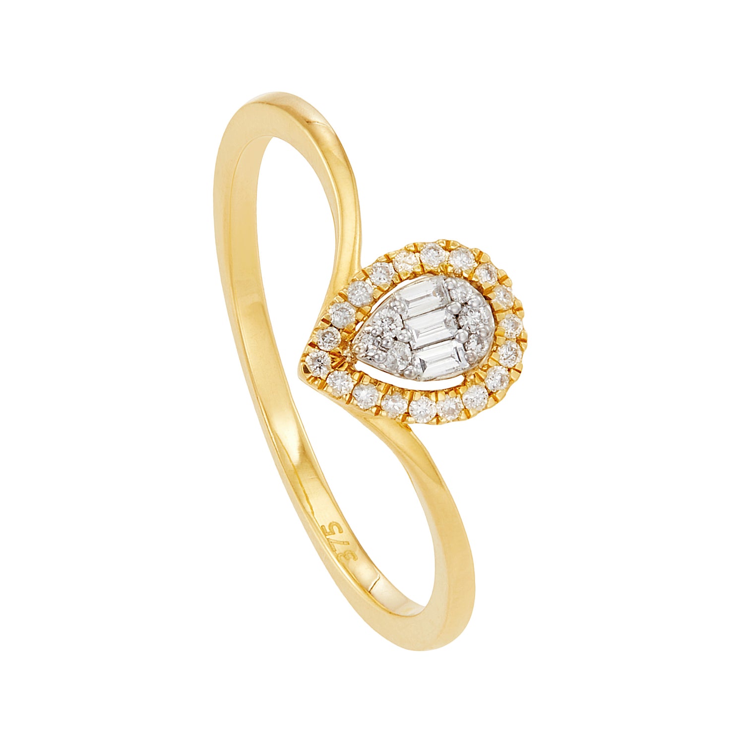 THE V | Baguette and Diamond Ring in 375/9K Yellow and White Gold 269200224