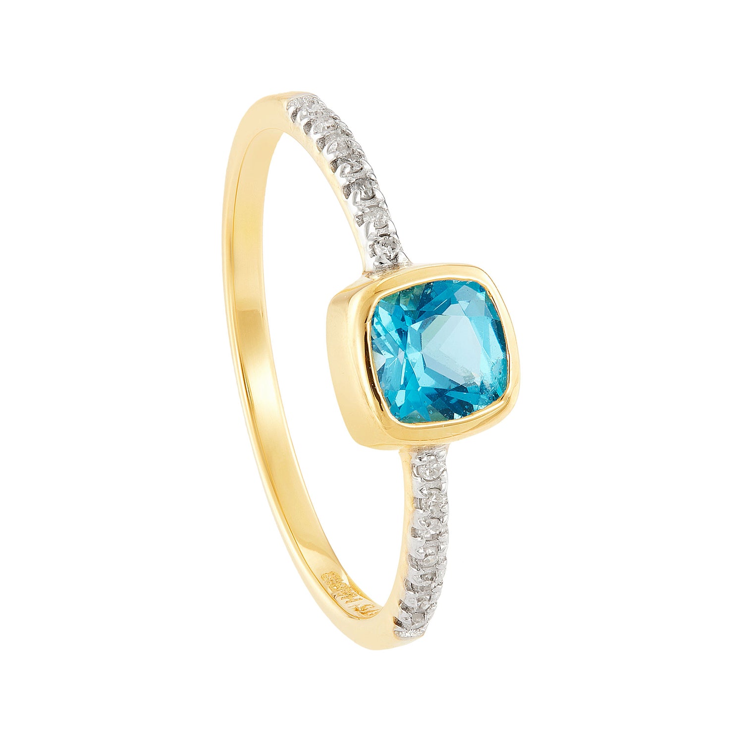 Square Blue Topaz and Round Diamond Ring in 375/9K Yellow Gold 269250324-BTOPZ