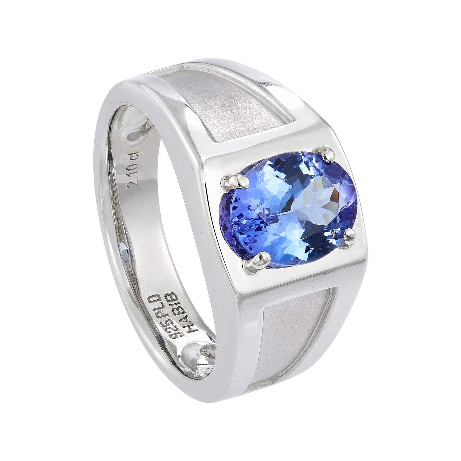 Oval Cut Blue Tanzanite and Diamond Men's Ring in 925 Silver Palladium A05790124(PLD)