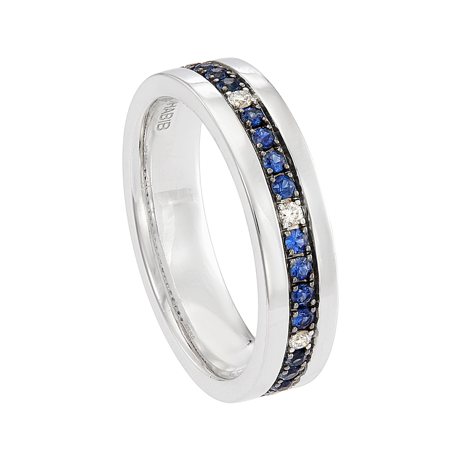 Blue Sapphire and Diamond Men's Ring in 925 Silver Palladium 270651024(PLD)-BS