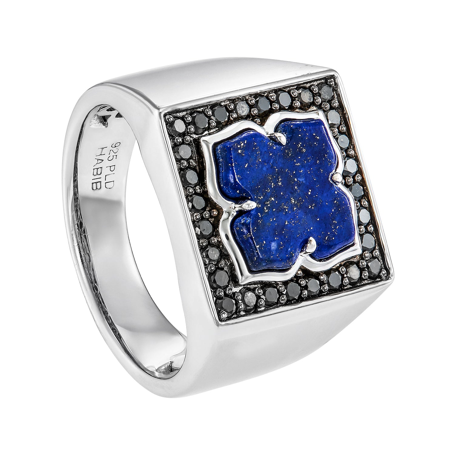 AL-ZAHRA | Fancy Lapis Lazuli and Black Diamond Men's Ring in 925 Silver Palladium 270861124(PLD)-LZ