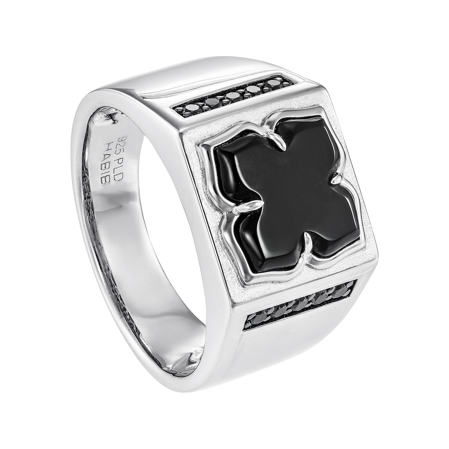 AL-ZAHRA | Fancy Black Onyx and Diamond Men's Ring in 925 Silver Palladium 270871124(PLD)-ONYX