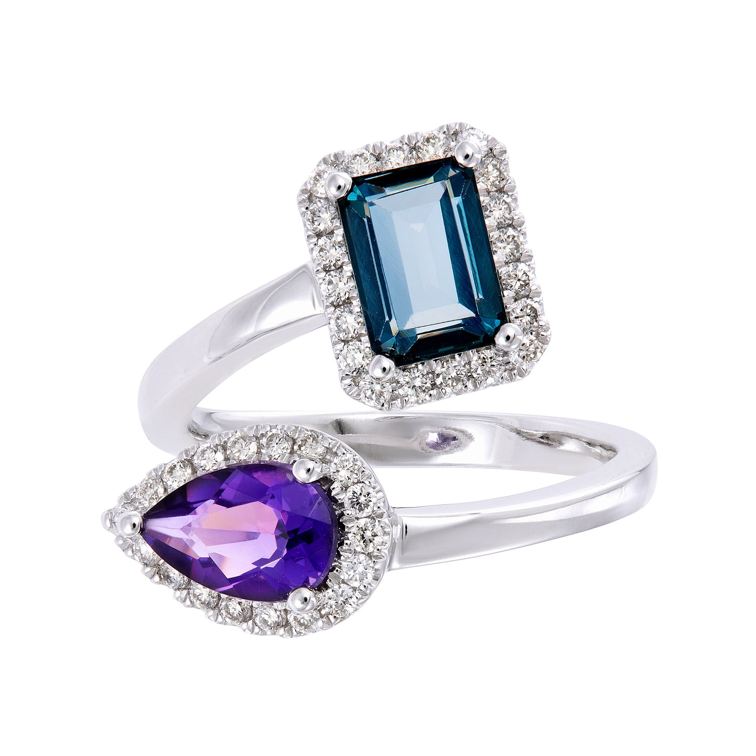 Amethyst, Blue Topaz and Diamond Ring in 375/9K White Gold 269160224