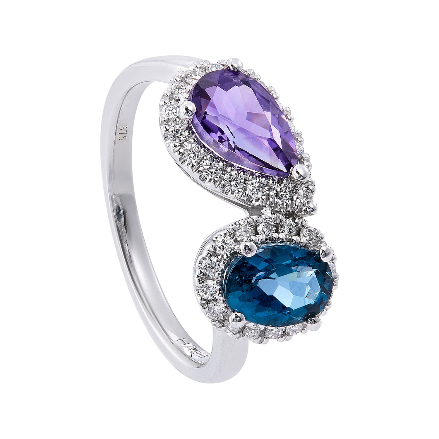 Amethyst, Blue Topaz and Diamond Ring in 375/9K White Gold 269140224
