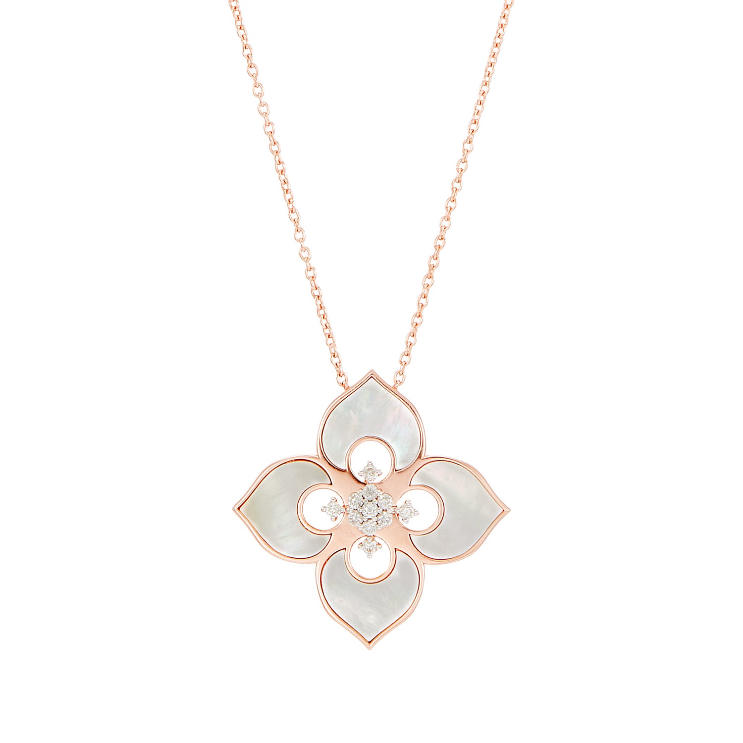 AL-ZAHRA | Kite Cabochon, Mother of Pearl and Diamond Necklace in 750/18K Rose Gold 270590924(N)