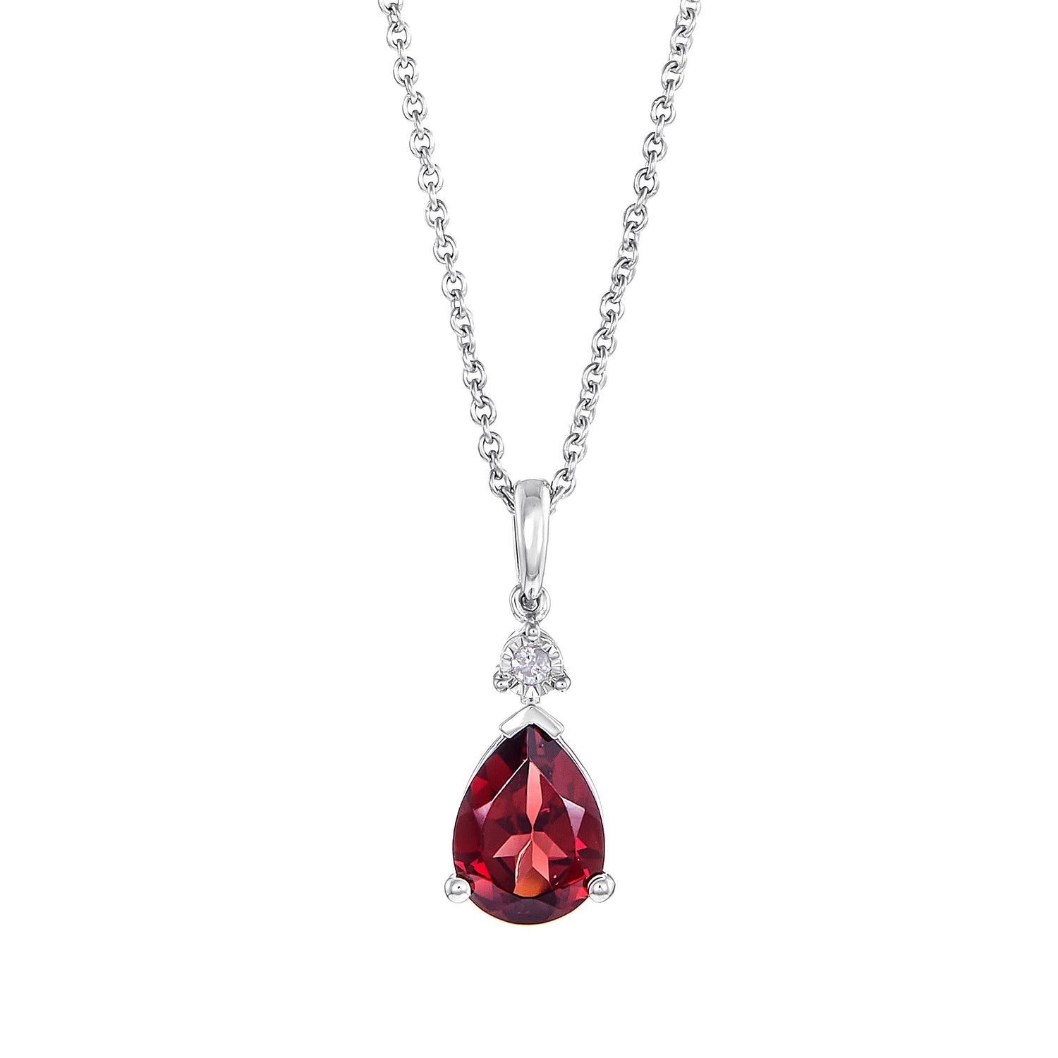Garnet and Round Diamond Necklace in 375/9K White Gold 119750724(N)-GARN
