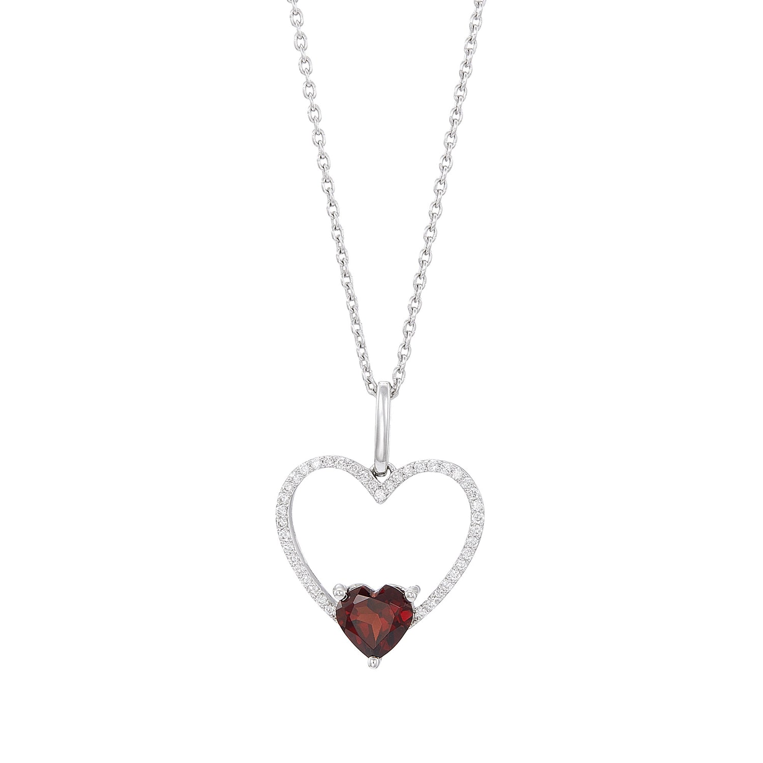 Heart Garnet and Diamond Necklace in 375/9K White Gold 561180125-GARN
