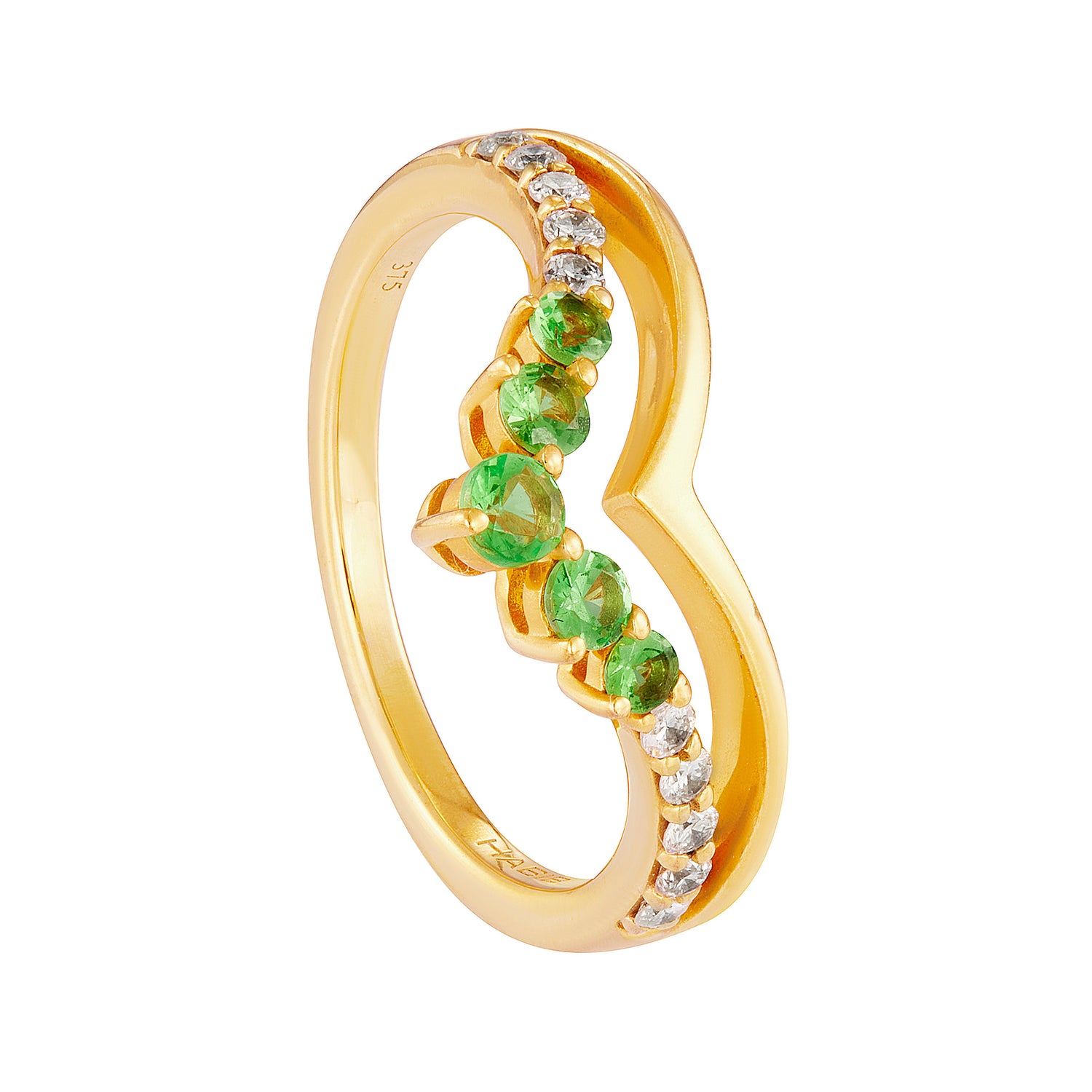 Green Tsavorite and Diamond Ring in 375/9K Yellow Gold 267680923(YG)-TSAV