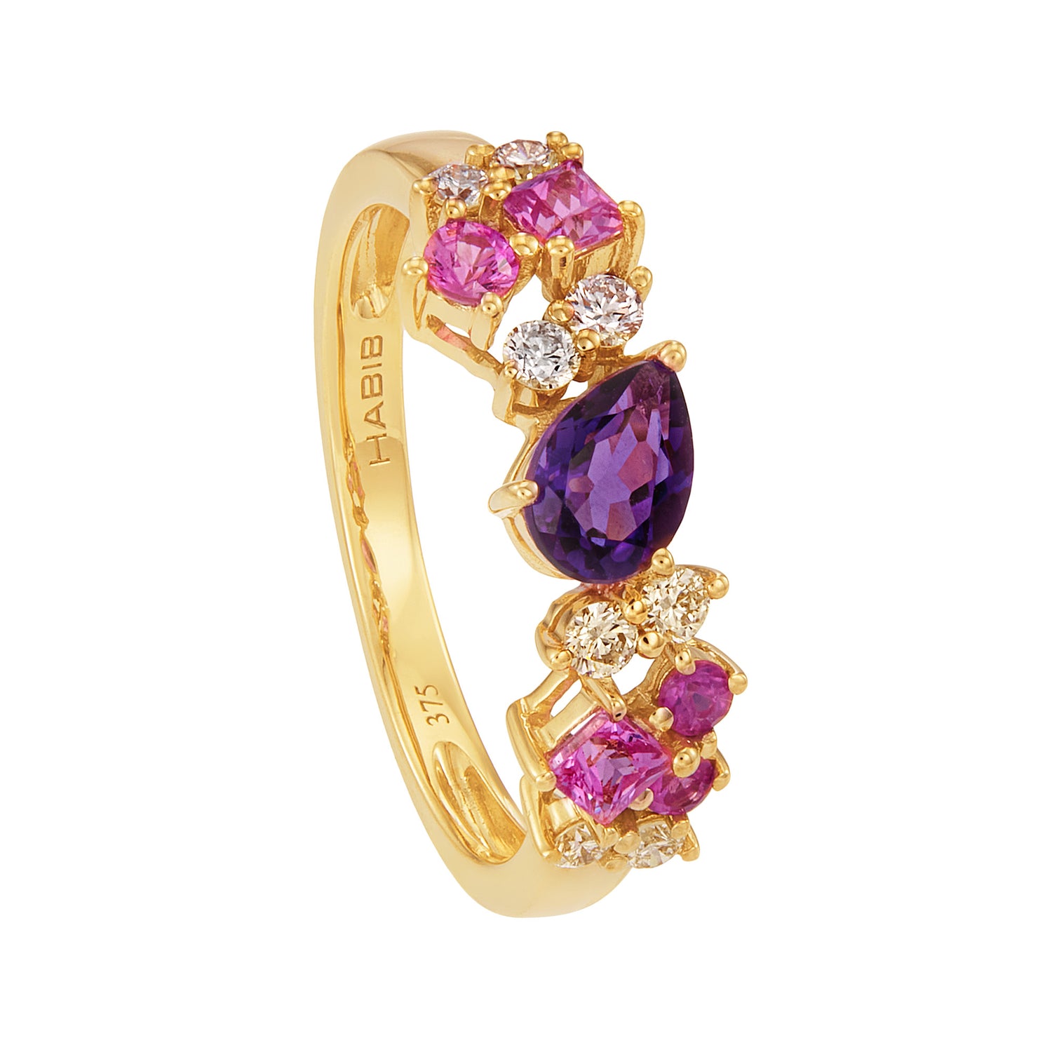 Pink Sapphire, Amethyst and Diamond Ring in 375/9K Yellow Gold 266840624(YG)