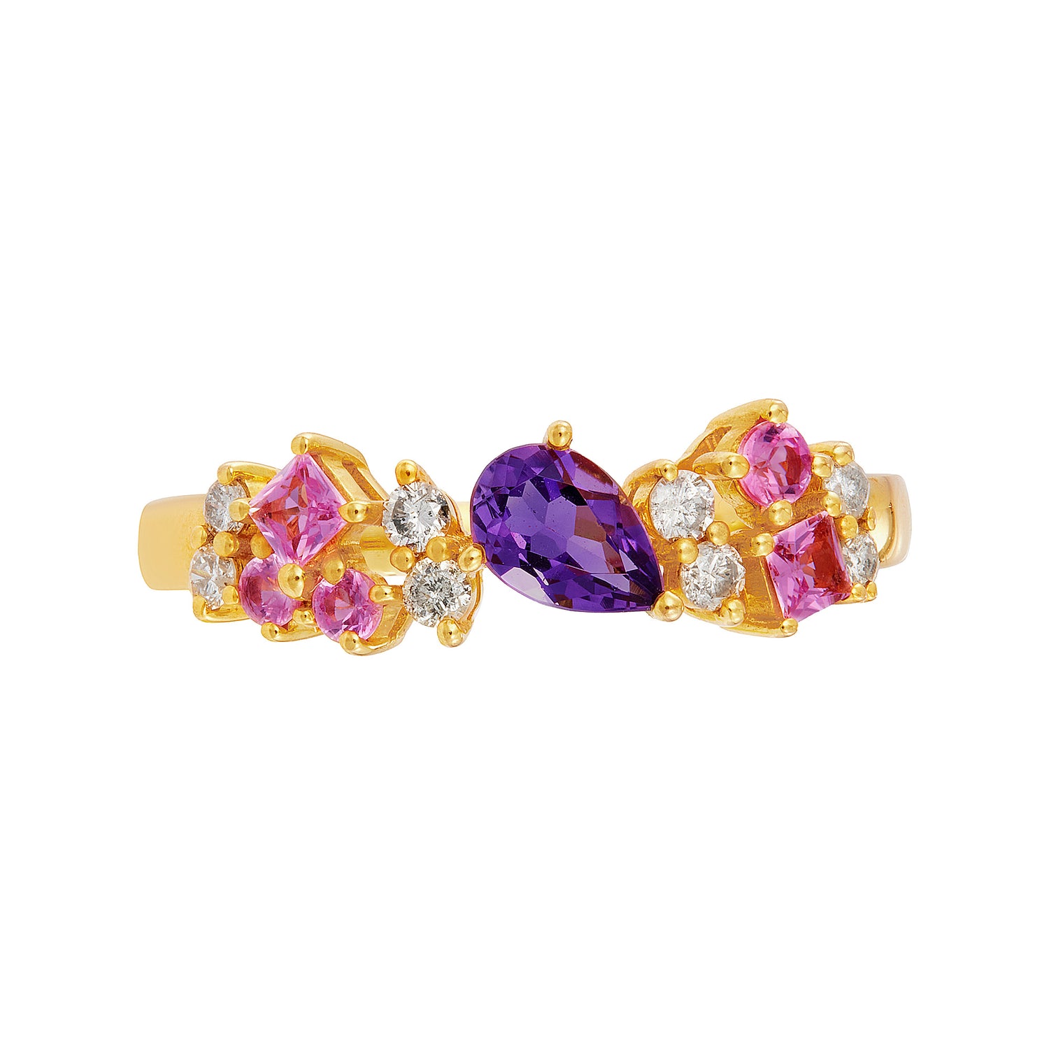 Pink Sapphire, Amethyst and Diamond Ring in 375/9K Yellow Gold 266840624(YG)