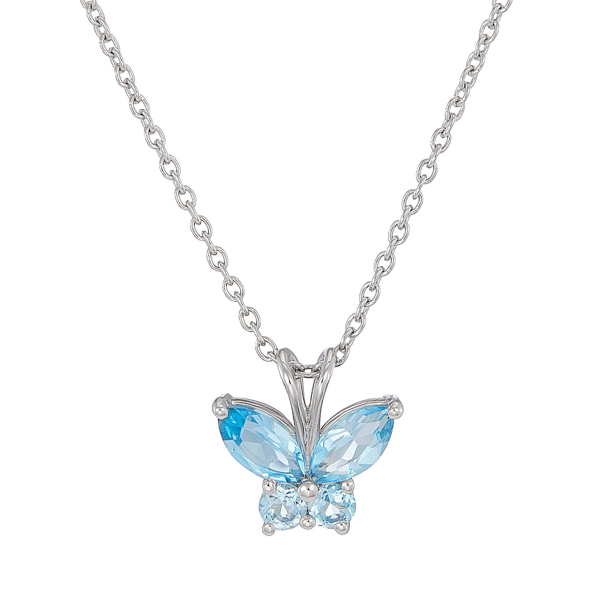 Marquise and Round Blue Topaz Necklace in 375/9K White Gold 274340126(N)-BTOPZ
