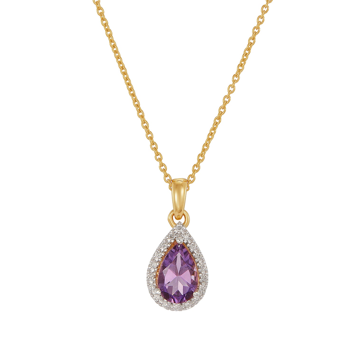 Pear Amethyst and Diamond Necklace in 375/9K Yellow Gold 561520126-AMEH
