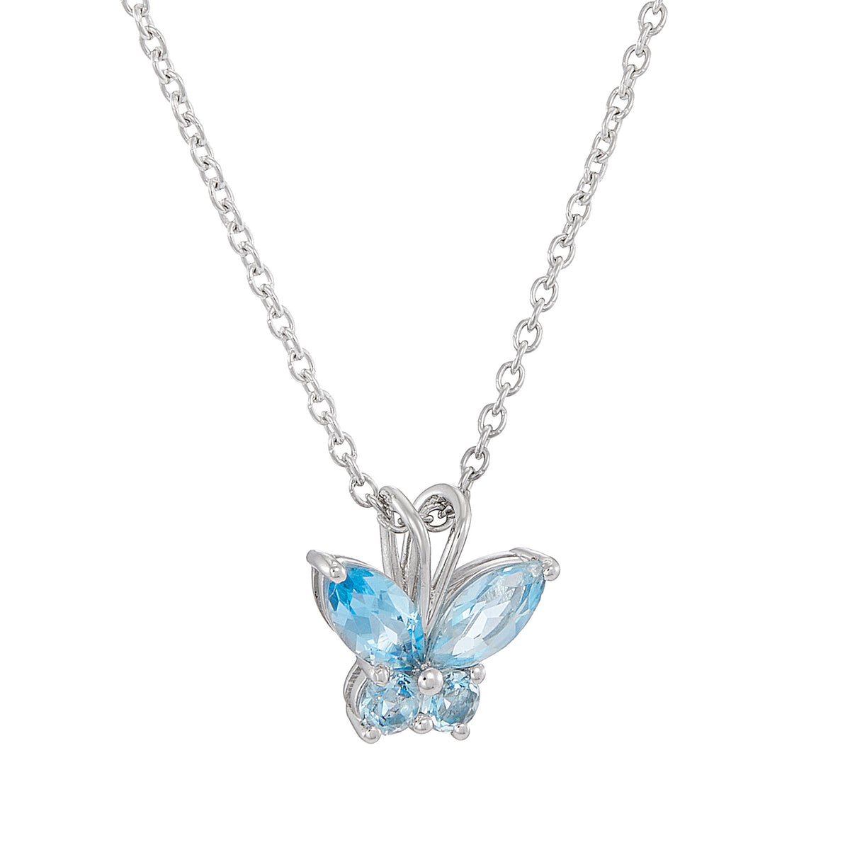 Marquise and Round Blue Topaz Necklace in 375/9K White Gold 274340126(N)-BTOPZ