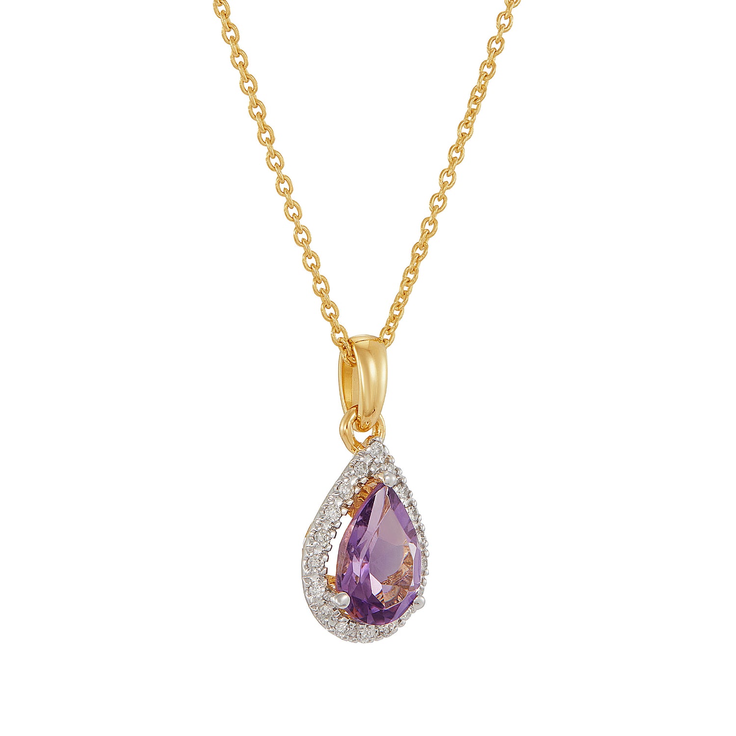 Pear Amethyst and Diamond Necklace in 375/9K Yellow Gold 561520126-AMEH
