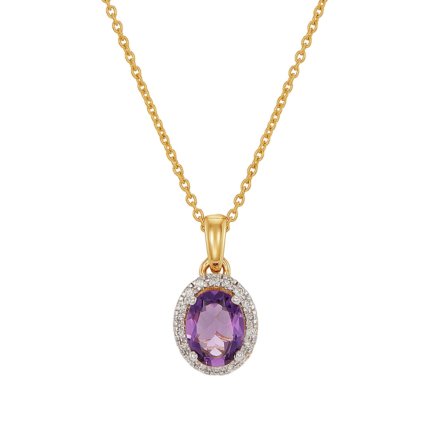 Oval Amethyst and Diamond Necklace in 375/9K Yellow Gold 561530126-AMEH