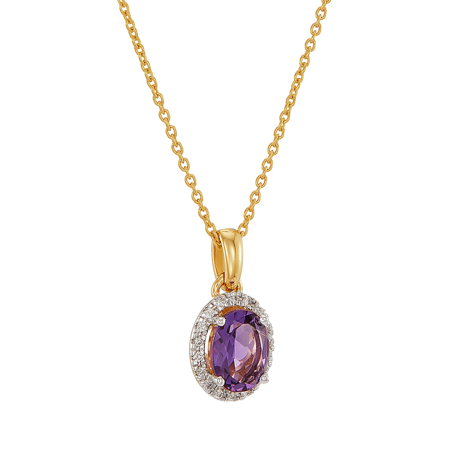 Oval Amethyst and Diamond Necklace in 375/9K Yellow Gold 561530126-AMEH