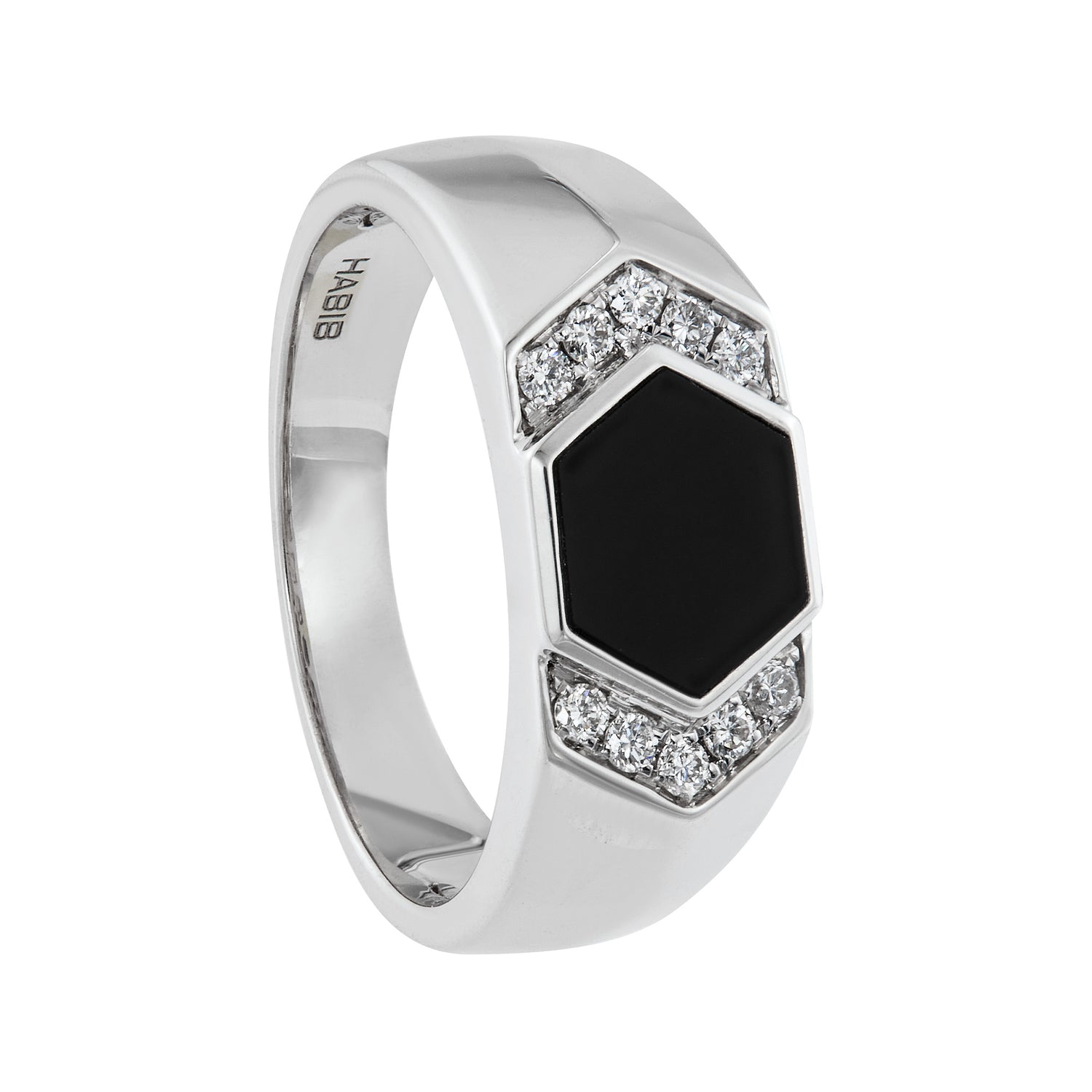 Octagen Black Onyx and Diamond Men's Ring in 925 Silver Palladium 270981124(PLD)-ONYX