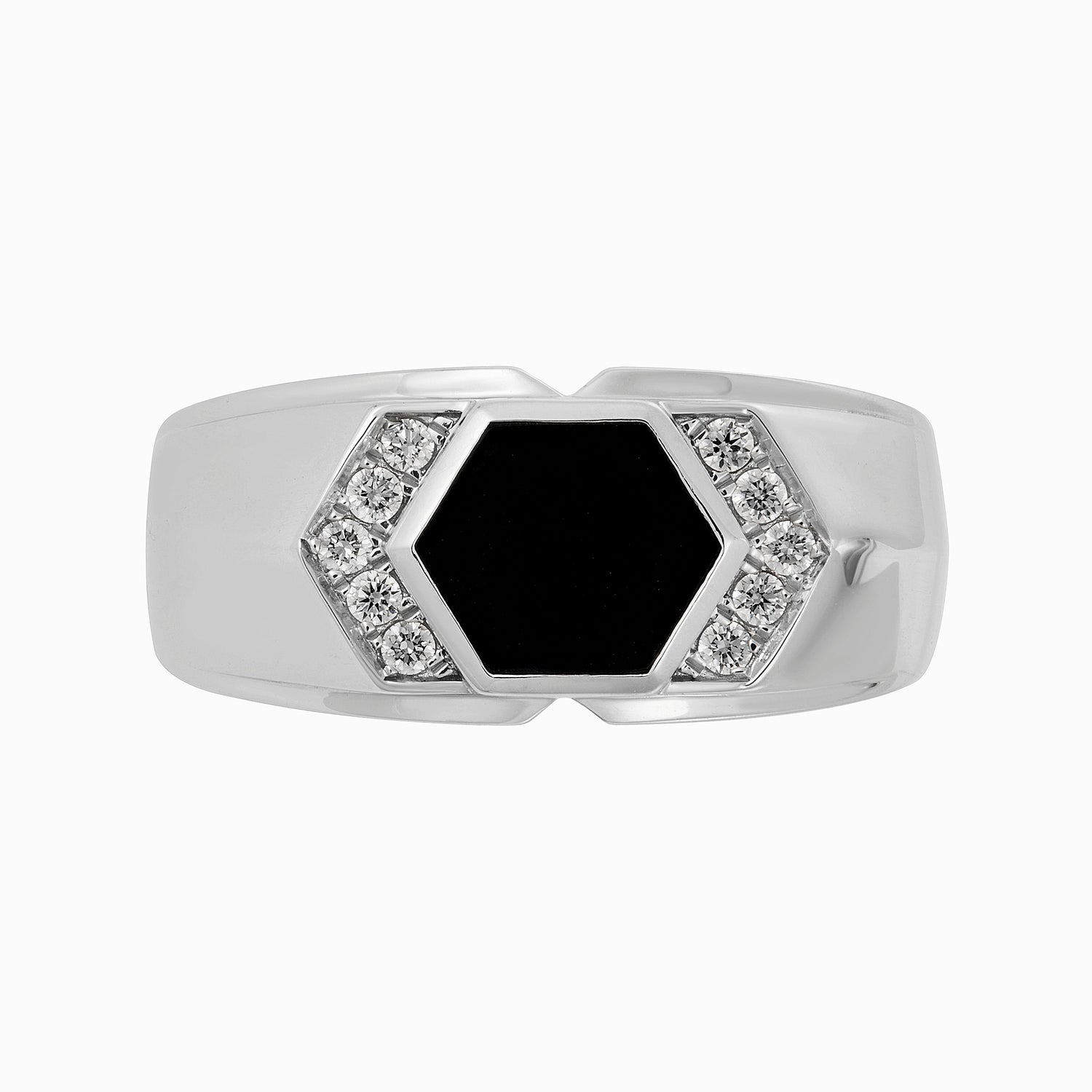 Octagen Black Onyx and Diamond Men's Ring in 925 Silver Palladium 270981124(PLD)-ONYX