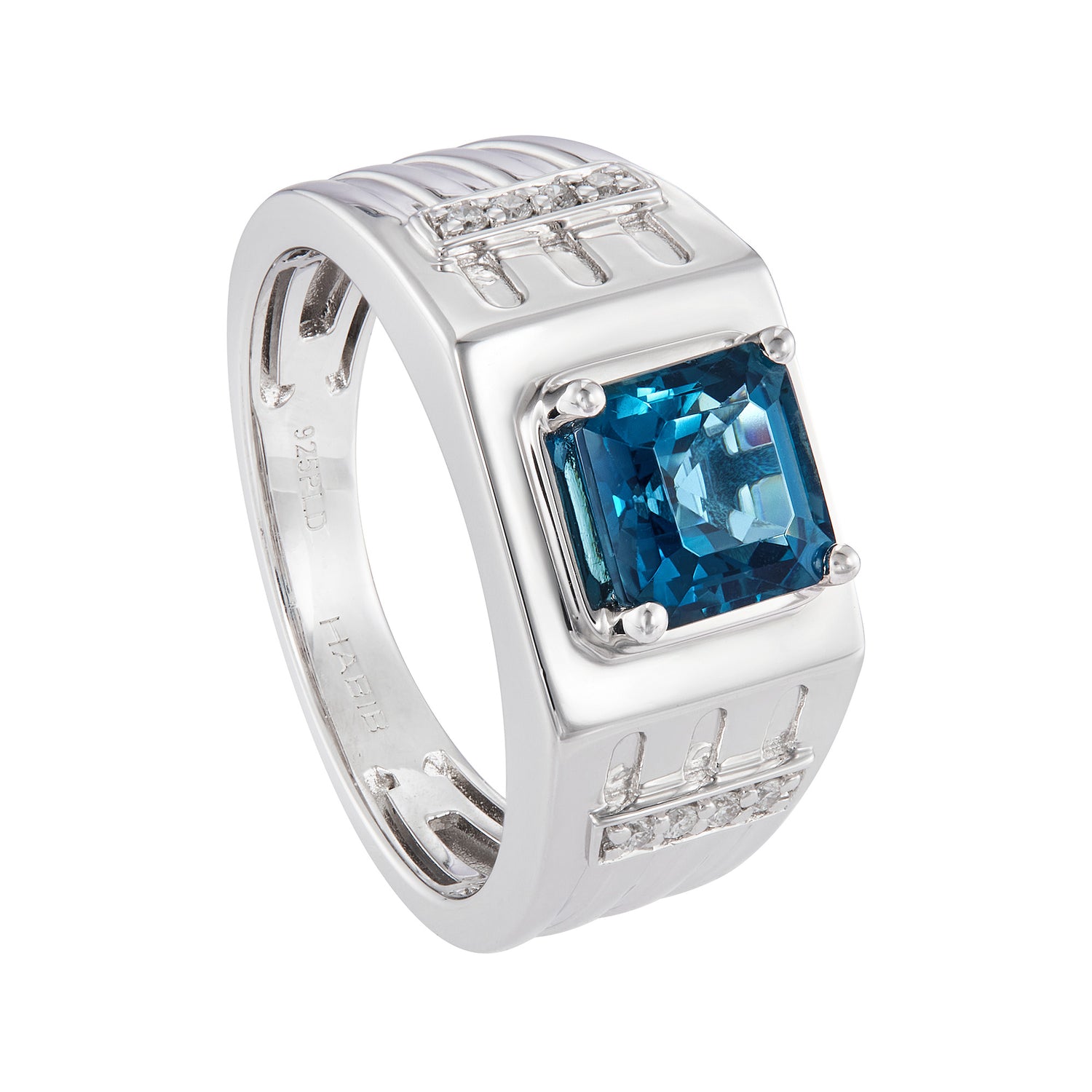 Emerald Sky Blue Topaz and Diamond Men's Ring in 925 Silver Palladium 271640125(PLD)-BTOPZ