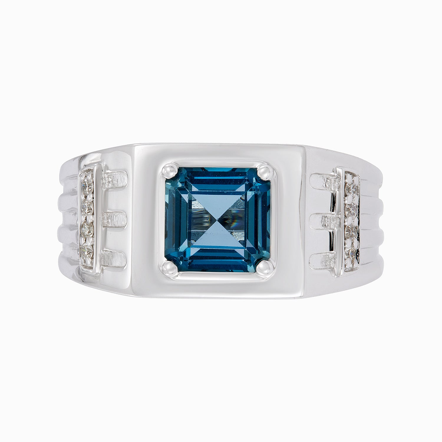 Emerald Sky Blue Topaz and Diamond Men's Ring in 925 Silver Palladium 271640125(PLD)-BTOPZ