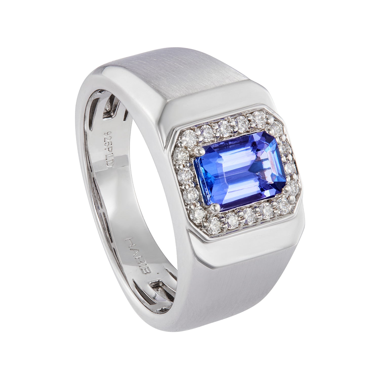 Emerald Blue Tanzanite and Diamond Men's Ring in 925 Silver Palladium 271650125(PLD)-TANZ
