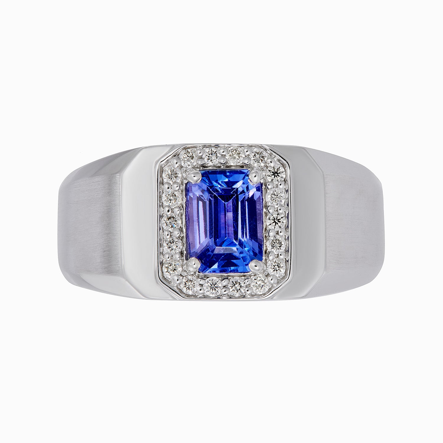 Emerald Blue Tanzanite and Diamond Men's Ring in 925 Silver Palladium 271650125(PLD)-TANZ