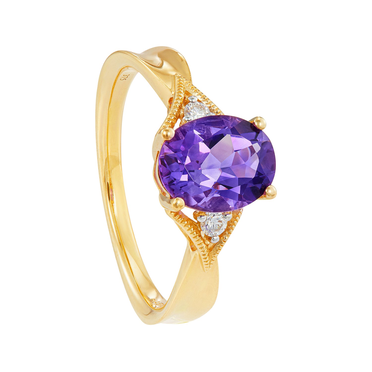 Oval Amethyst and Diamond Ring IN 375/9K Yellow Gold 272390325-AMEH
