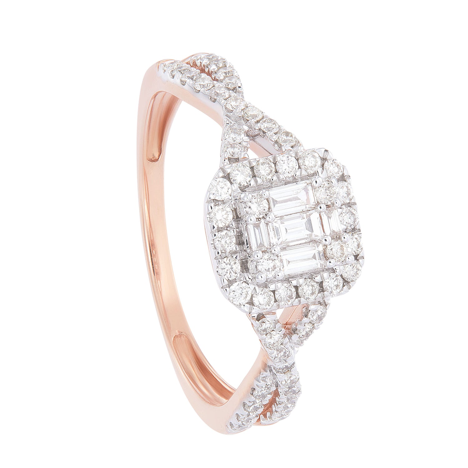 FIRE ON ICE | Baguette and Round Diamond Ring in 375/9K Rose Gold 24946
