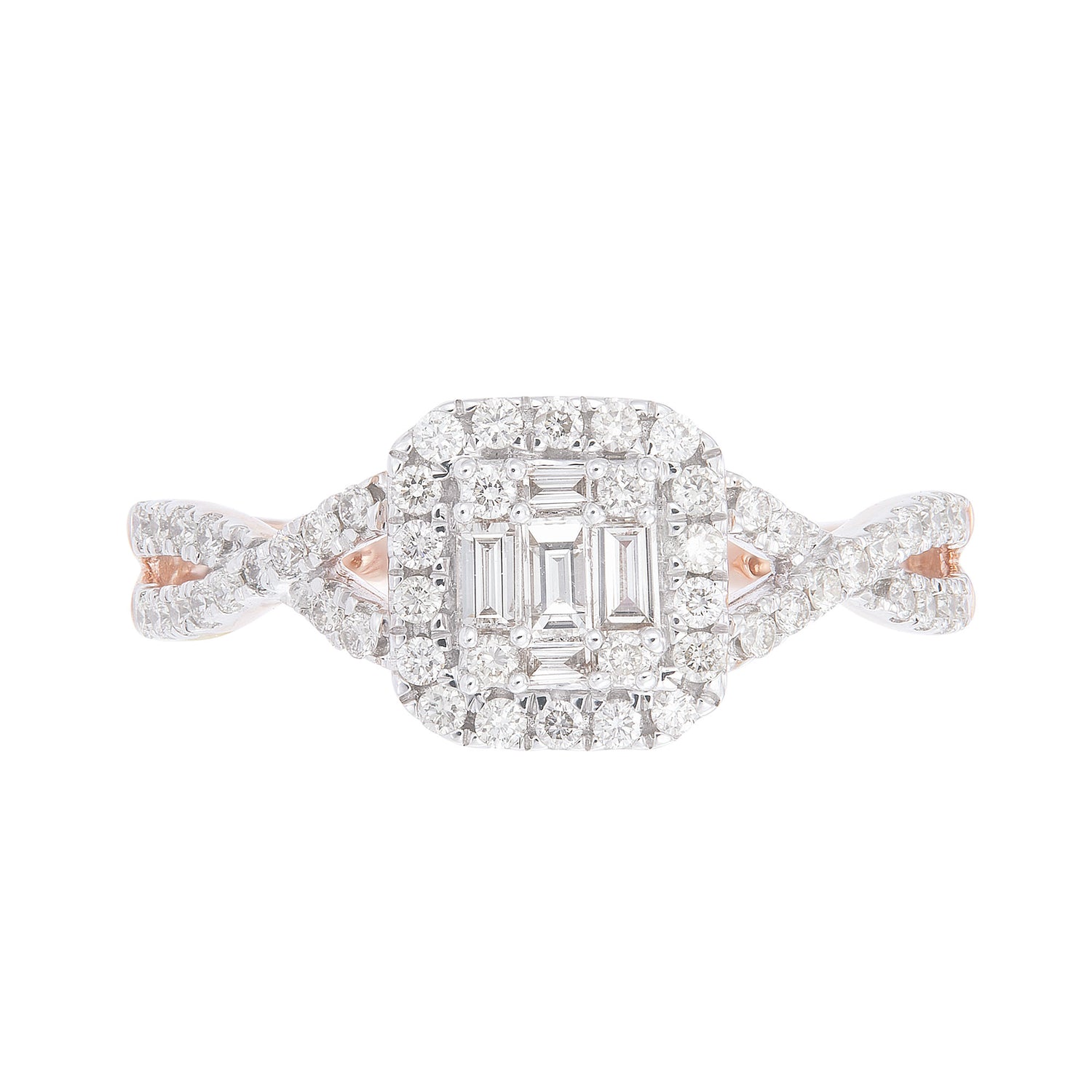 FIRE ON ICE | Baguette and Round Diamond Ring in 375/9K Rose Gold 24946