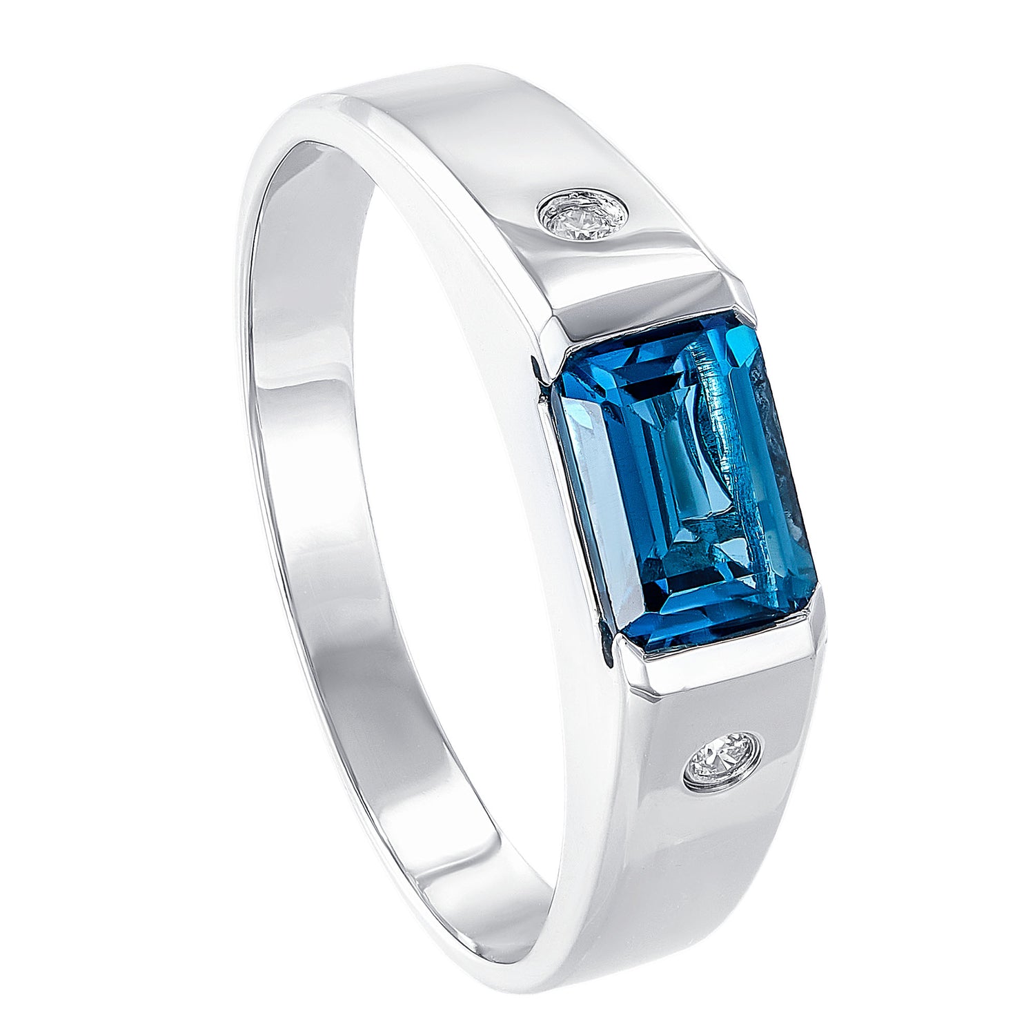Channel Set Blue Topaz Diamond Men's Ring in 925 Palladium 252110821(PLD)-LBTO