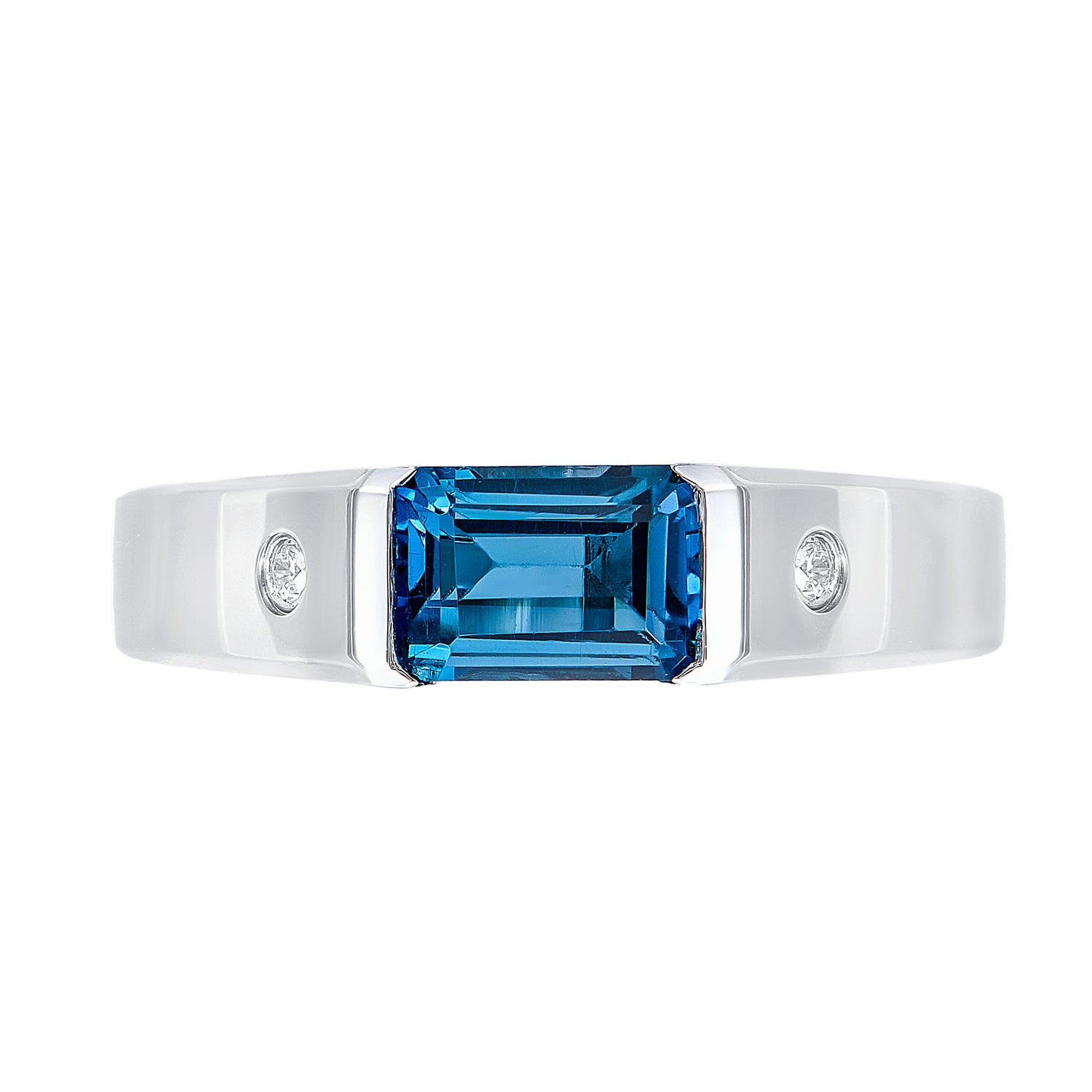 Channel Set Blue Topaz Diamond Men's Ring in 925 Palladium 252110821(PLD)-LBTO