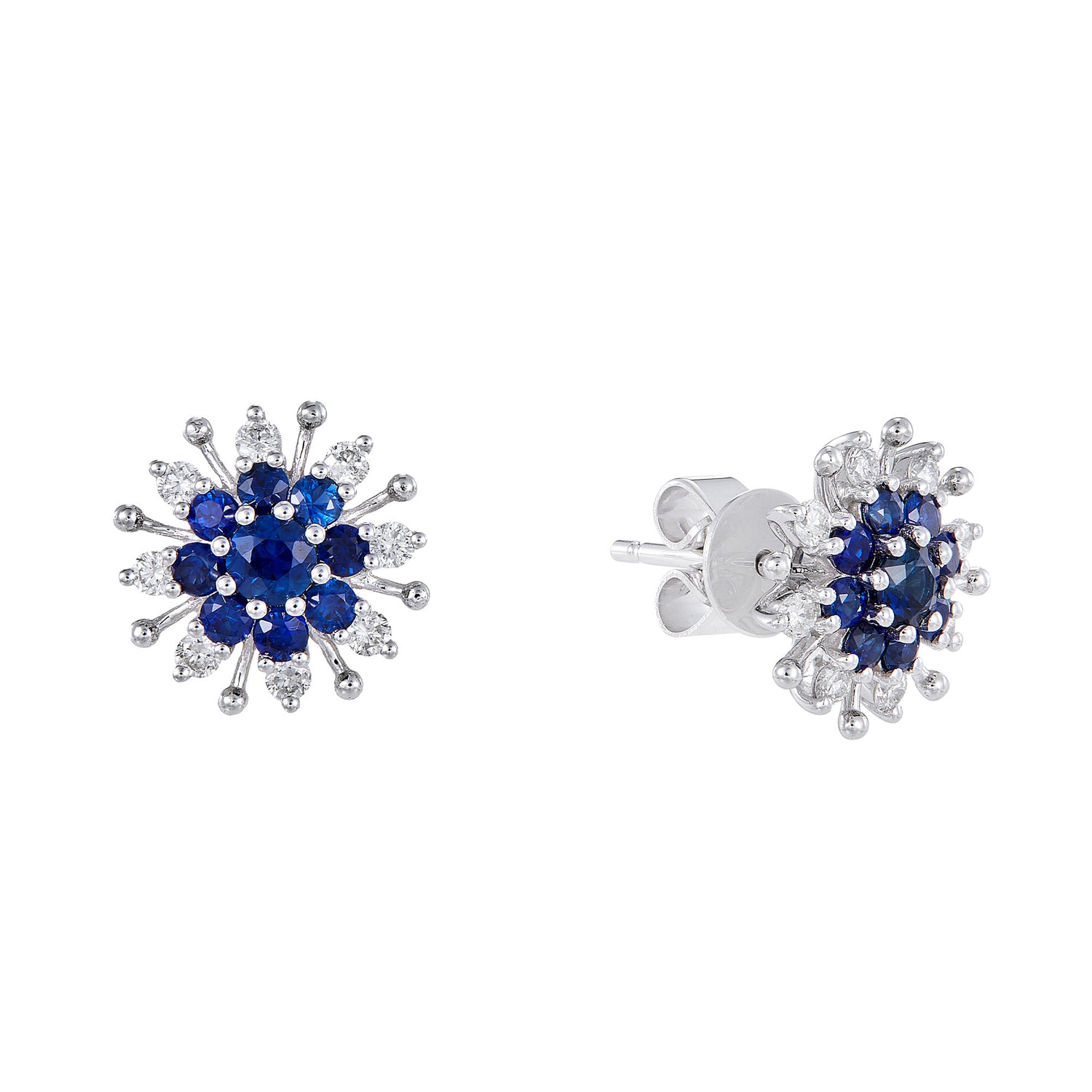 Fireworks Blue Sapphire Diamond Earrings in 375/9K White Gold 262760122(E)-WG-BS