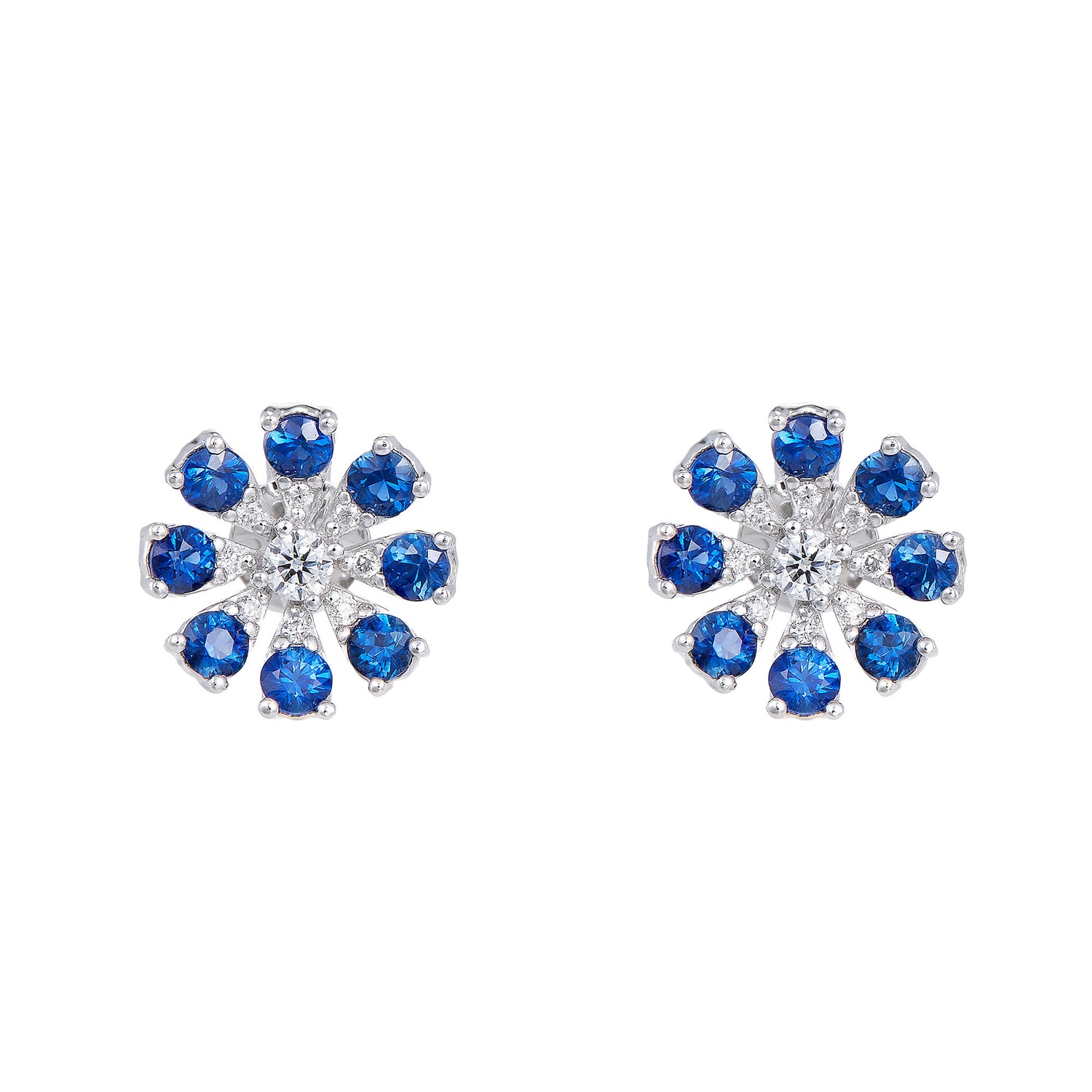 Fireworks Blue Sapphire Diamond Earrings in 750/18K White Gold 262870122(E)-WG-BS