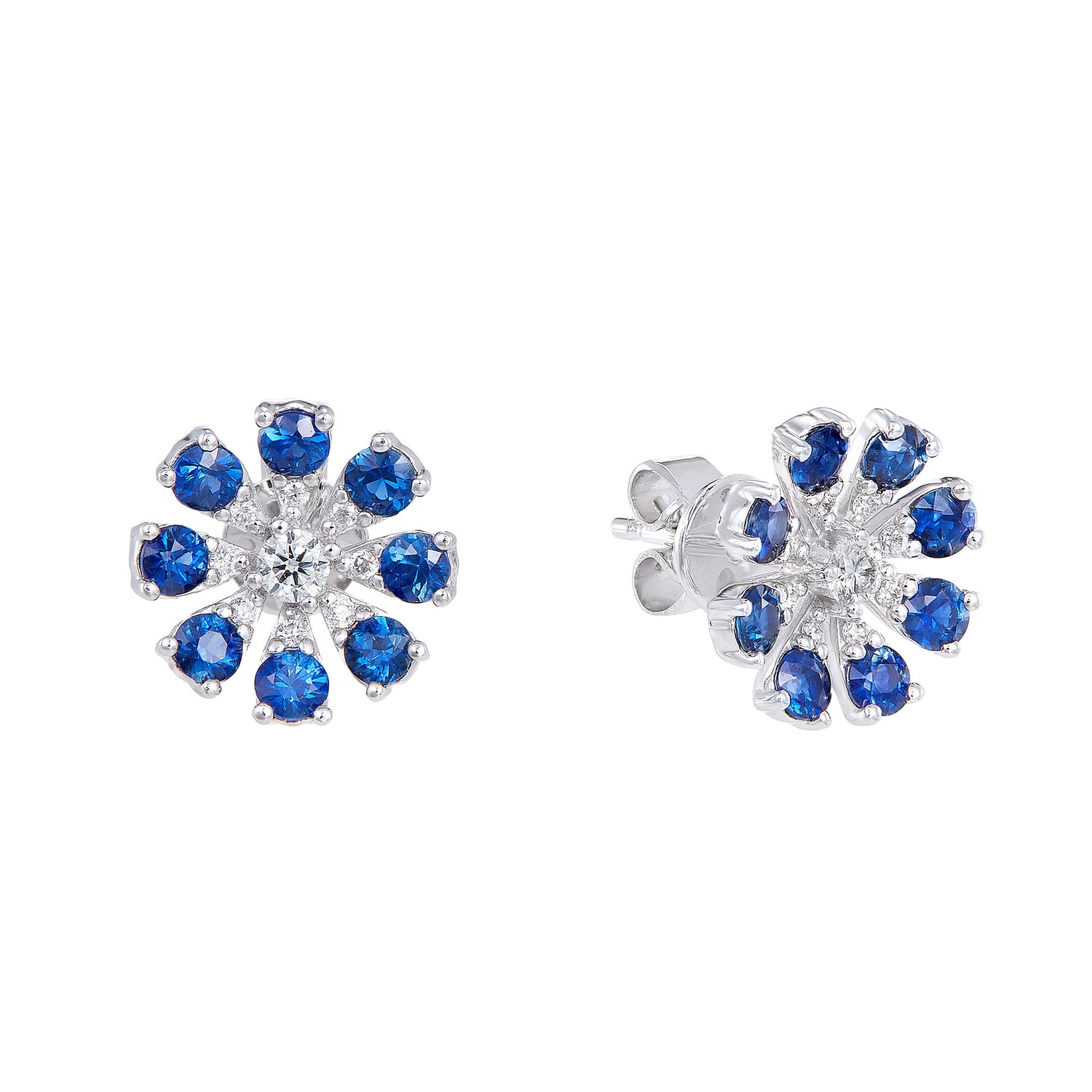 Fireworks Blue Sapphire Diamond Earrings in 750/18K White Gold 262870122(E)-WG-BS