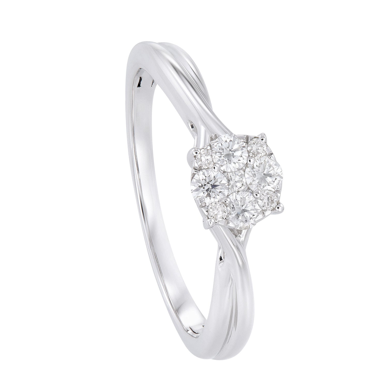 Twist Band Round Diamond Ring in 375/9K White Gold 263250122