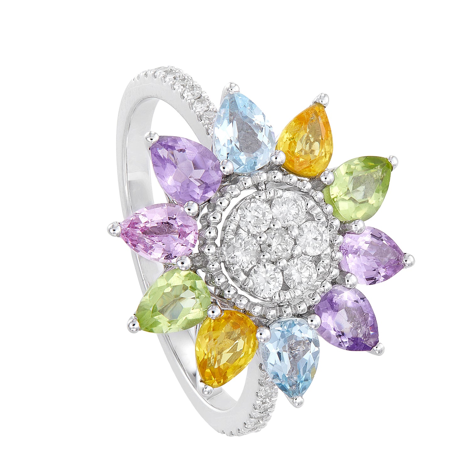Multi-Coloured Gemstone Diamond Ring in 375/9K White Gold 262581221(R)
