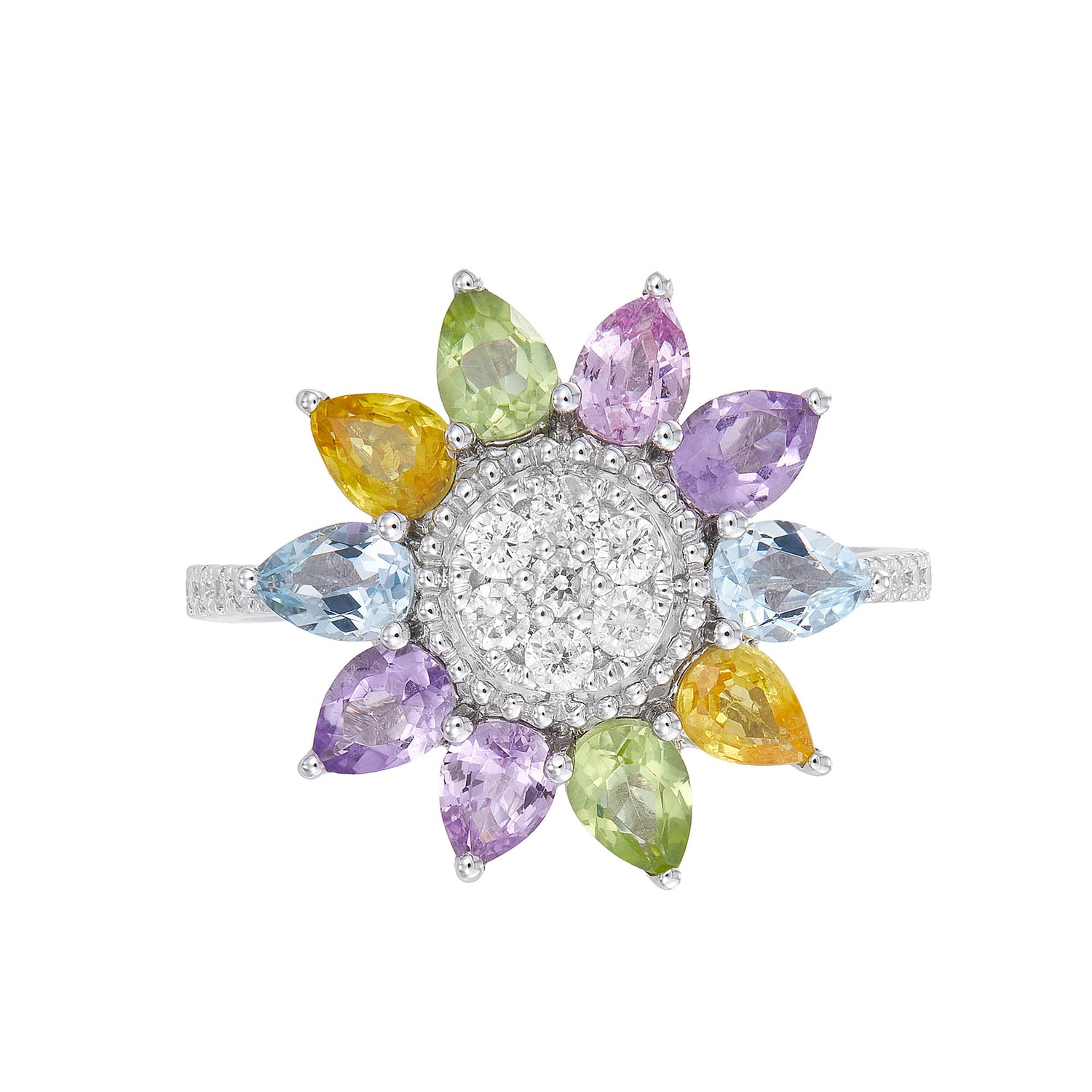 Multi-Coloured Gemstone Diamond Ring in 375/9K White Gold 262581221(R)