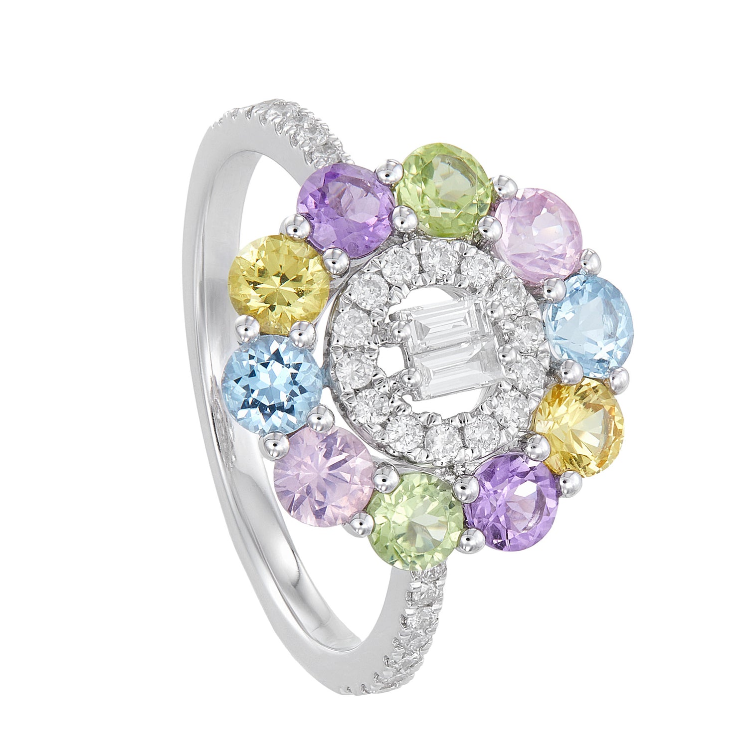 Multi-Coloured Gemstone Diamond Ring in 375/9K White Gold 262571221(R)