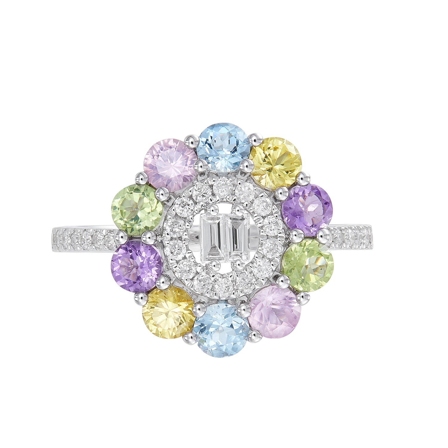 Multi-Coloured Gemstone Diamond Ring in 375/9K White Gold 262571221(R)