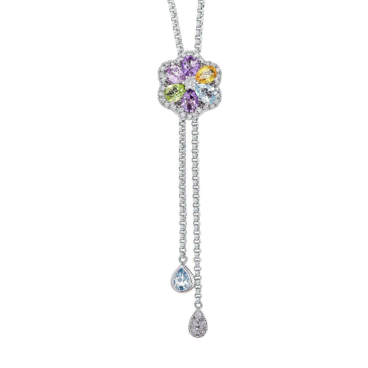 Multi-Coloured Gemstone Diamond Necklace in 375/9K White Gold 262601221(N)