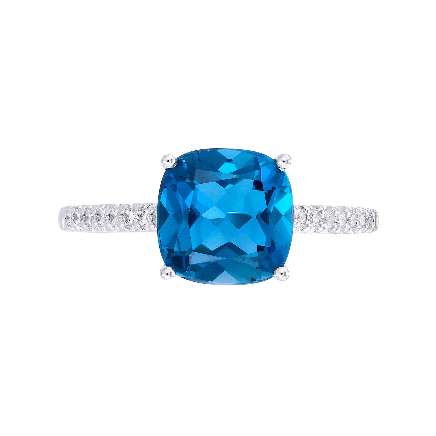 Square Cut Blue Topaz and Diamond Ring in 750/18K White Gold 265481222(WG)-BTOPZ