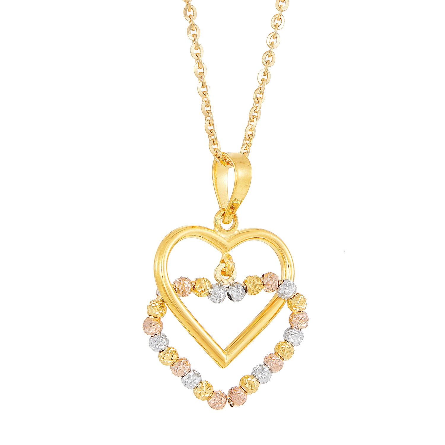 Oro Italia 916 Yellow, White and Rose Gold Pendant (Heart) GP51631221-TI (22K Gold)